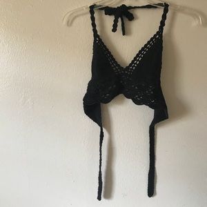 Black Crochet Halter Top